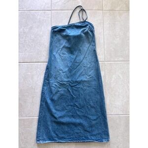 Zara Denim Dress Women Small Midi One Shoulder Festival Western Medium Wash Boho